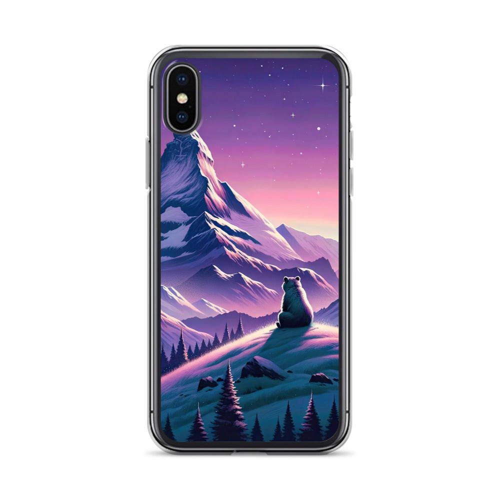 Bezaubernder Alpenabend mit Bär, lavendel-rosafarbener Himmel (AN) - iPhone Schutzhülle (durchsichtig) xxx yyy zzz iPhone X XS