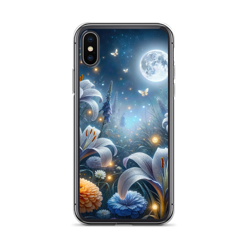 Ätherische Mondnacht auf blühender Wiese, silbriger Blumenglanz - iPhone Schutzhülle (durchsichtig) camping xxx yyy zzz iPhone X XS