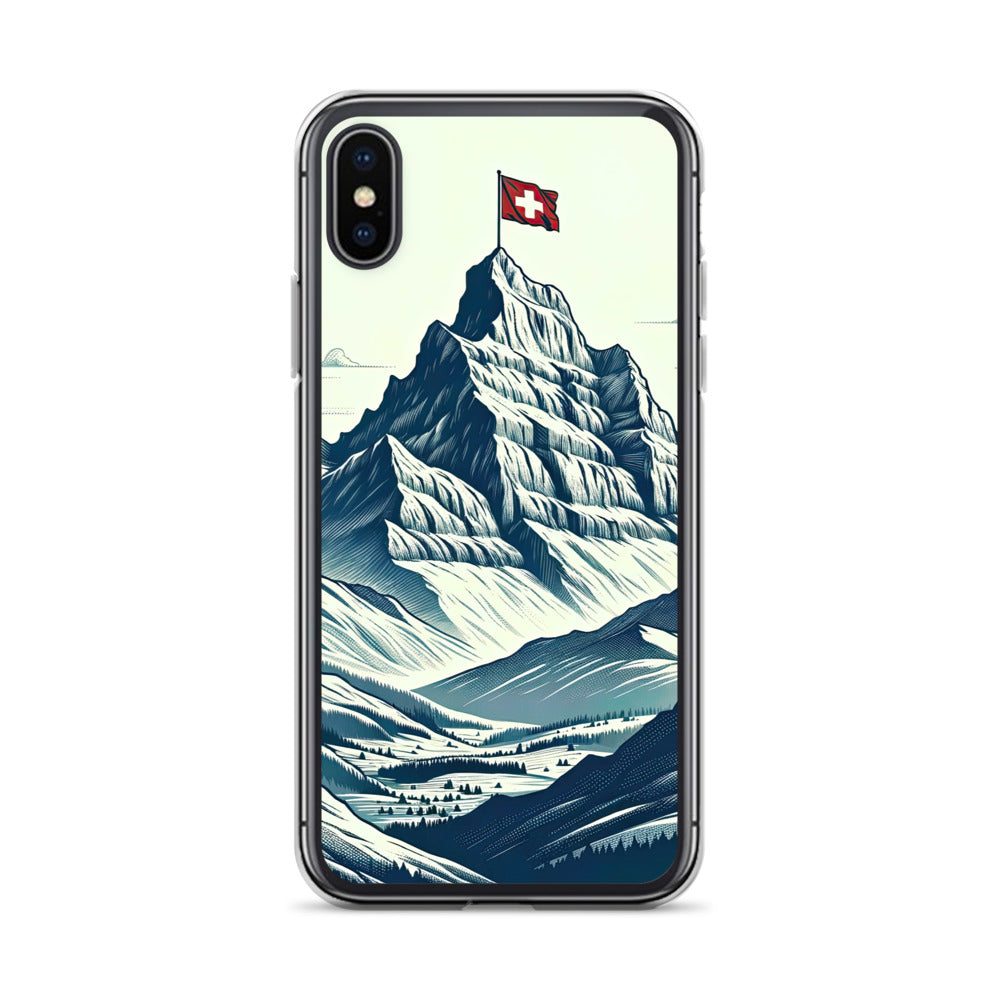 Ausgedehnte Bergkette mit dominierendem Gipfel und wehender Schweizer Flagge - iPhone Schutzhülle (durchsichtig) berge xxx yyy zzz iPhone X/XS