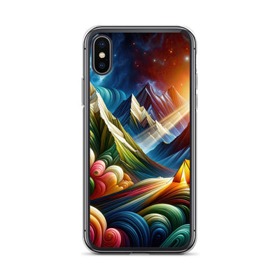 Abstrakte Bergwelt in lebendigen Farben mit Zelt - iPhone Schutzhülle (durchsichtig) camping xxx yyy zzz iPhone X XS