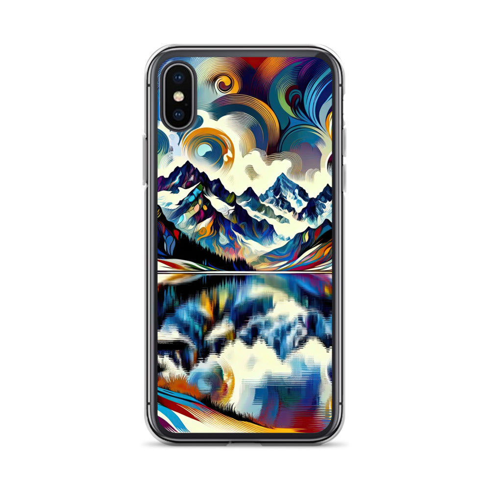 Alpensee im Zentrum eines abstrakt-expressionistischen Alpen-Kunstwerks - iPhone Schutzhülle (durchsichtig) berge xxx yyy zzz iPhone X XS