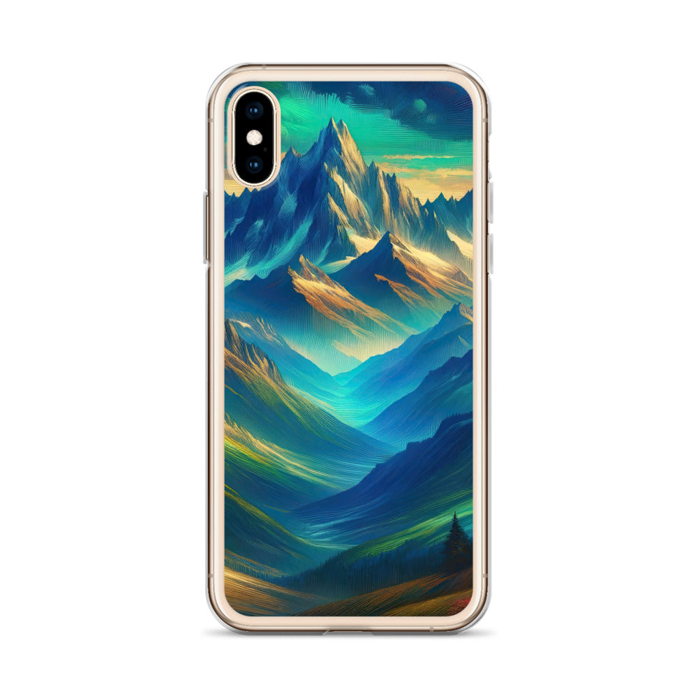 Atemberaubende alpine Komposition mit majestätischen Gipfeln und Tälern - iPhone Schutzhülle (durchsichtig) berge xxx yyy zzz