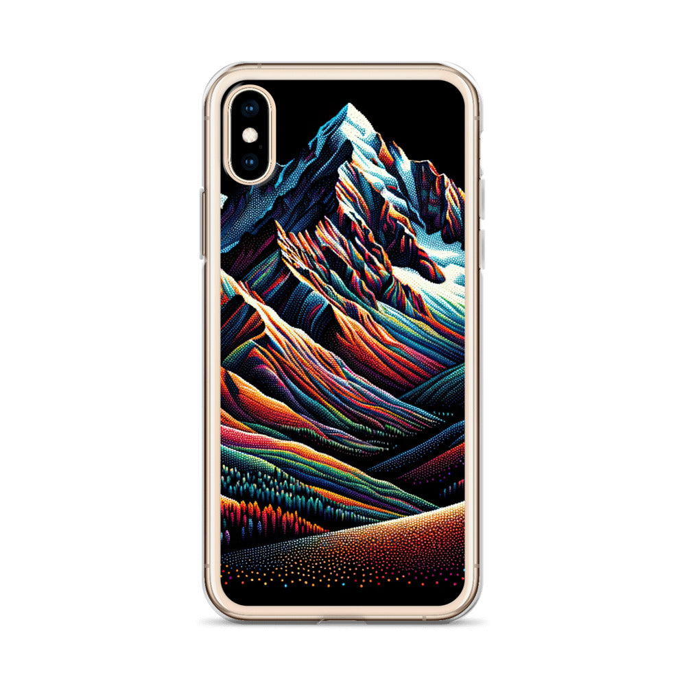 Pointillistische Darstellung der Alpen, Farbpunkte formen die Landschaft - iPhone Schutzhülle (durchsichtig) berge xxx yyy zzz