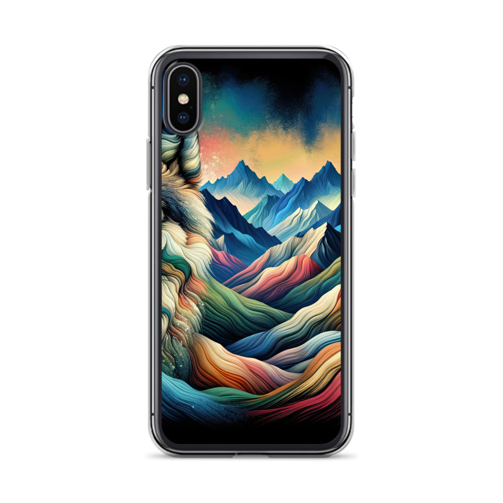 Traumhaftes Alpenpanorama mit Wolf in wechselnden Farben und Mustern (AN) - iPhone Schutzhülle (durchsichtig) xxx yyy zzz iPhone X XS