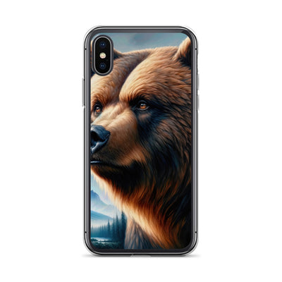 Ölgemälde, das das Gesicht eines starken realistischen Bären einfängt. Porträt - iPhone Schutzhülle (durchsichtig) camping xxx yyy zzz iPhone X/XS