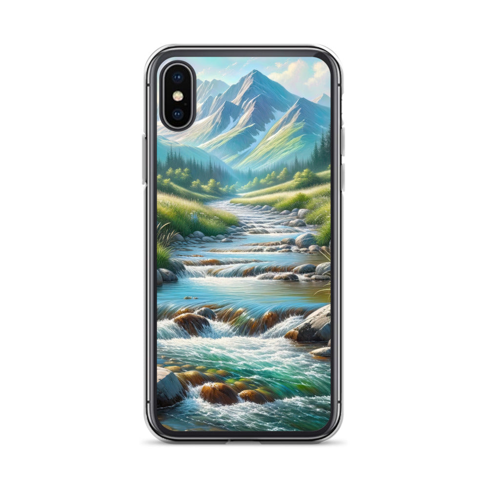 Sanfter Gebirgsbach in Ölgemälde, klares Wasser über glatten Felsen - iPhone Schutzhülle (durchsichtig) berge xxx yyy zzz iPhone X/XS