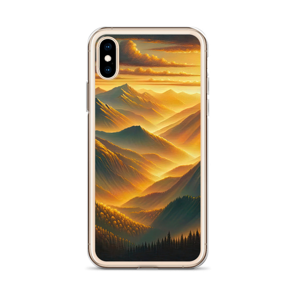 Ölgemälde der Berge in der goldenen Stunde, Sonnenuntergang über warmer Landschaft - iPhone Schutzhülle (durchsichtig) berge xxx yyy zzz
