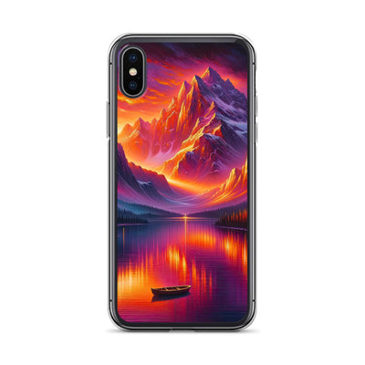 Ölgemälde eines Bootes auf einem Bergsee bei Sonnenuntergang, lebendige Orange-Lila Töne - iPhone Schutzhülle (durchsichtig) berge xxx yyy zzz iPhone X XS