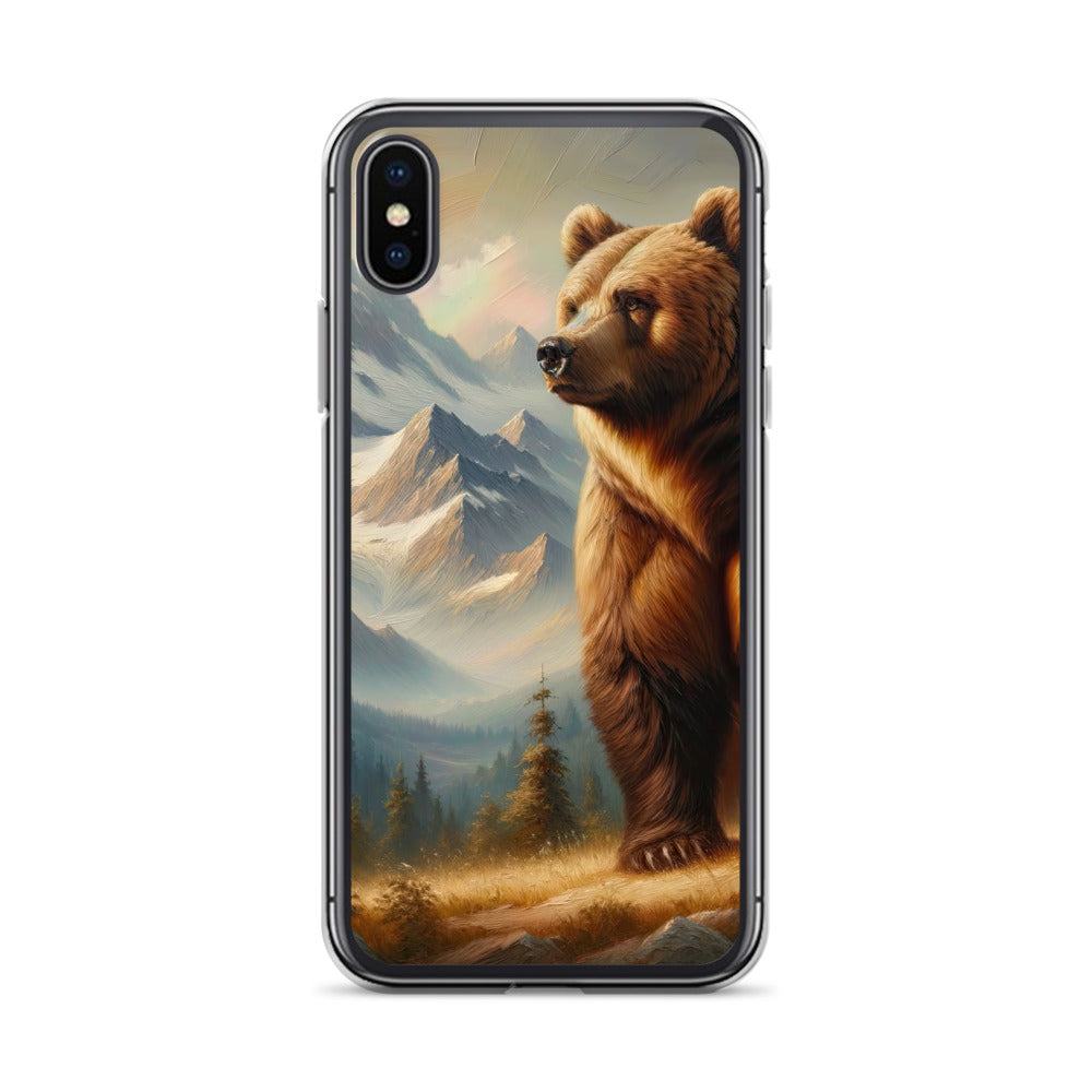 Ölgemälde eines königlichen Bären vor der majestätischen Alpenkulisse - iPhone Schutzhülle (durchsichtig) camping xxx yyy zzz iPhone X XS
