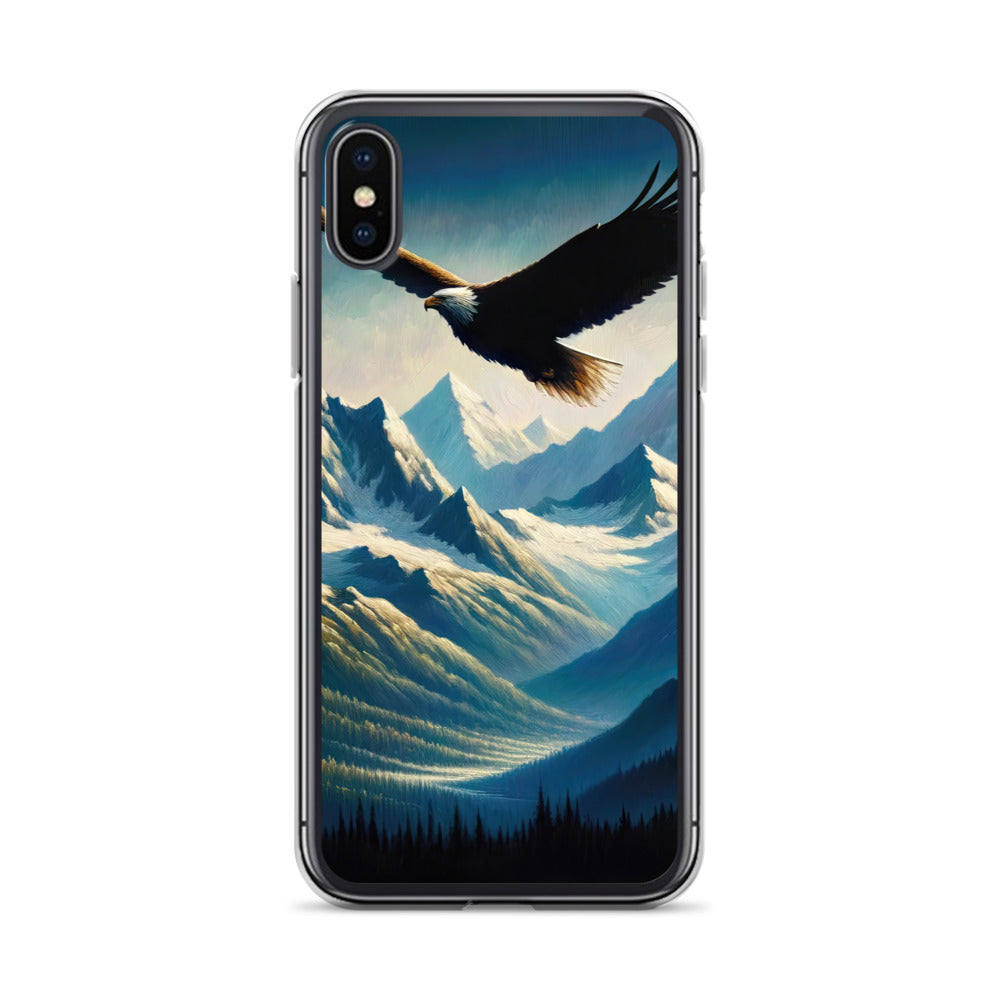 Ölgemälde eines Adlers vor schneebedeckten Bergsilhouetten - iPhone Schutzhülle (durchsichtig) berge xxx yyy zzz iPhone X XS