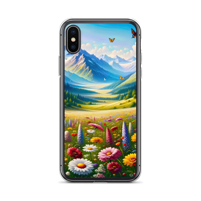 Ölgemälde einer ruhigen Almwiese, Oase mit bunter Wildblumenpracht - iPhone Schutzhülle (durchsichtig) camping xxx yyy zzz iPhone X/XS