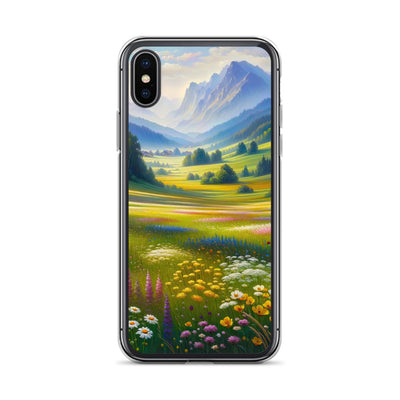 Ölgemälde einer Almwiese, Meer aus Wildblumen in Gelb- und Lilatönen - iPhone Schutzhülle (durchsichtig) berge xxx yyy zzz iPhone X/XS
