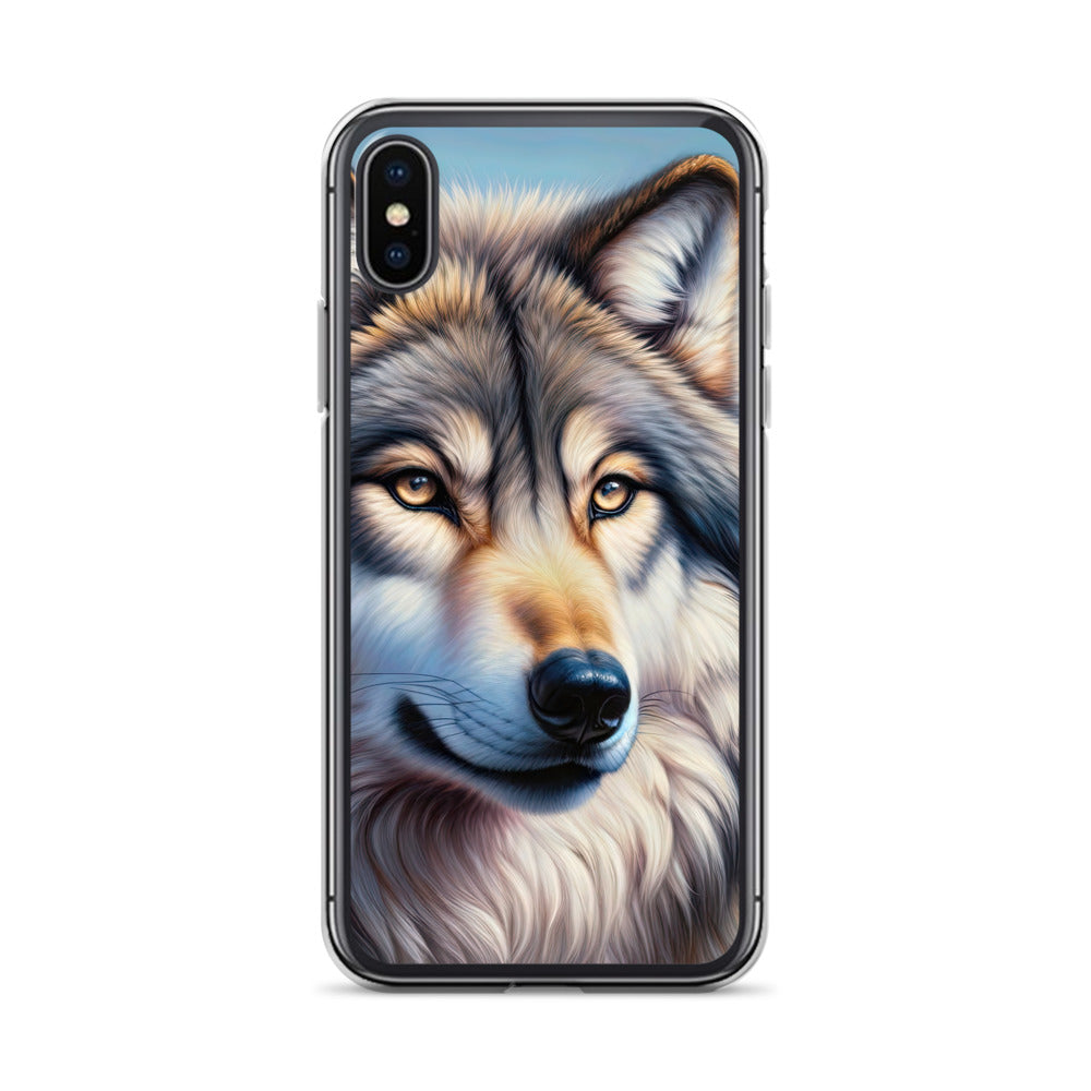 Ölgemäldeporträt eines majestätischen Wolfes mit intensiven Augen in der Berglandschaft (AN) - iPhone Schutzhülle (durchsichtig) xxx yyy zzz iPhone X XS