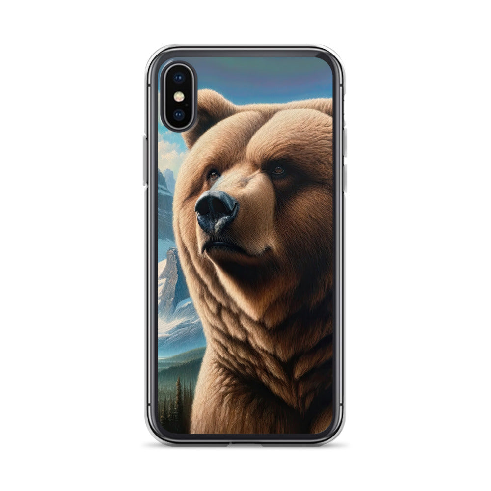 Realistisches Ölgemälde eines männlichen Bären in den Bergen mit Fokus auf Stärke und Schärfe - iPhone Schutzhülle (durchsichtig) camping xxx yyy zzz iPhone X XS