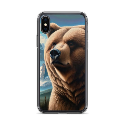 Realistisches Ölgemälde eines männlichen Bären in den Bergen mit Fokus auf Stärke und Schärfe - iPhone Schutzhülle (durchsichtig) camping xxx yyy zzz iPhone X/XS