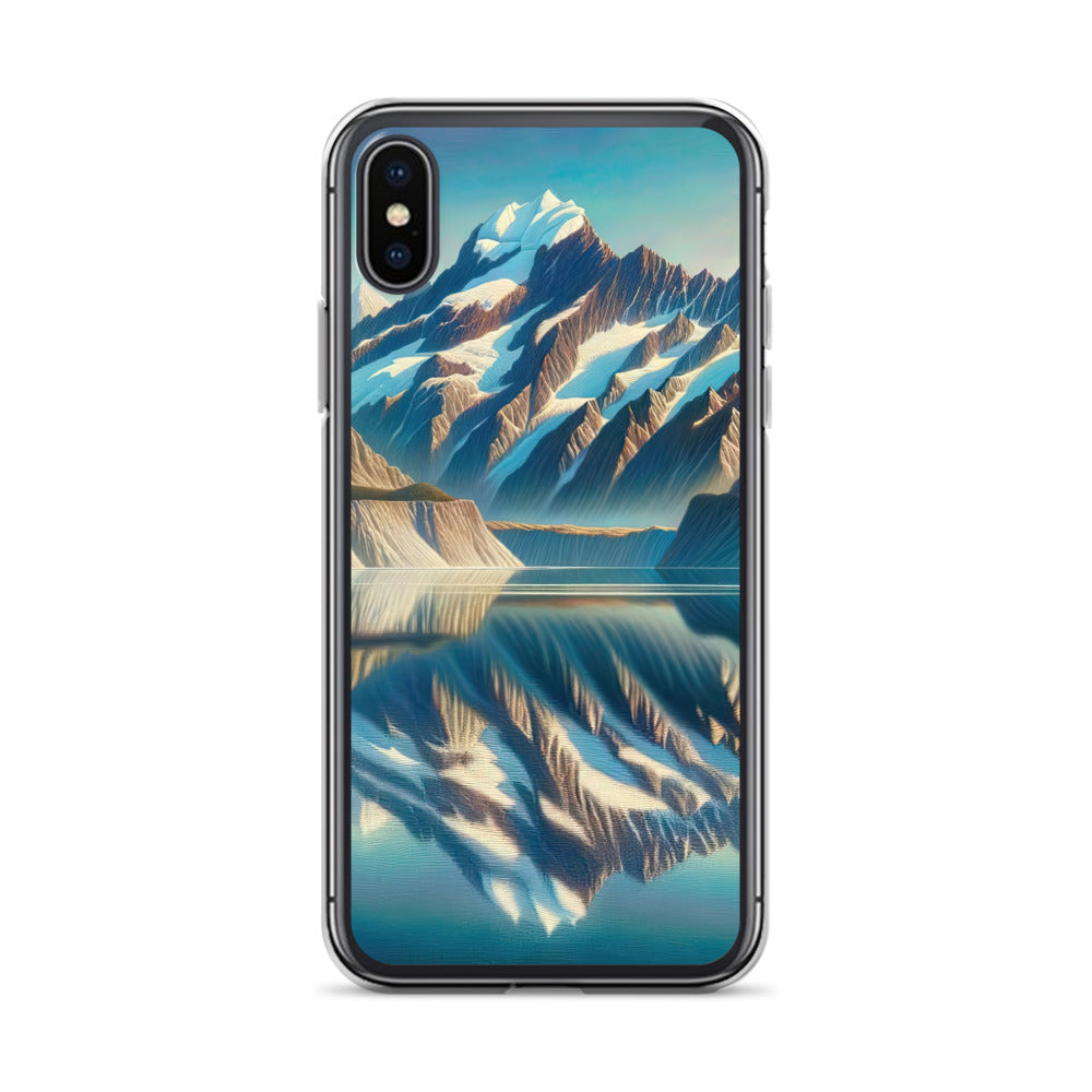 Ölgemälde eines unberührten Sees, der die Bergkette spiegelt - iPhone Schutzhülle (durchsichtig) berge xxx yyy zzz iPhone X XS