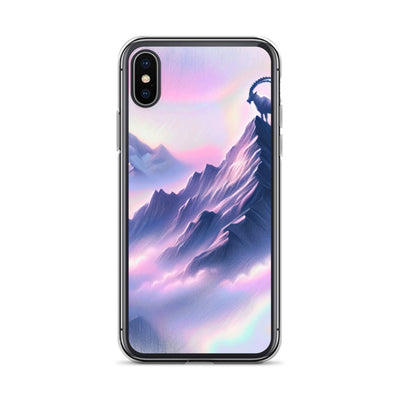 Pastellzeichnung der Alpen im Morgengrauen mit Steinbock in Rosa- und Lavendeltönen - iPhone Schutzhülle (durchsichtig) berge xxx yyy zzz iPhone X/XS
