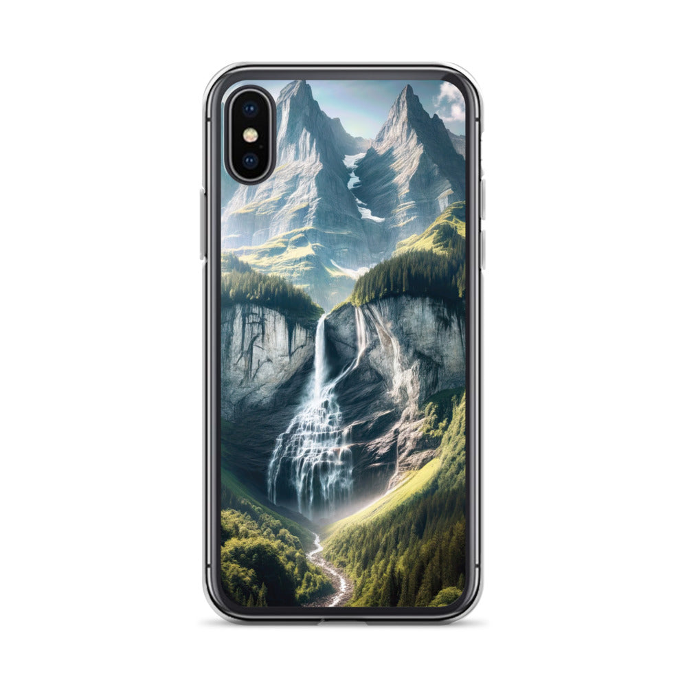 Foto der sommerlichen Alpen mit üppigen Gipfeln und Wasserfall - iPhone Schutzhülle (durchsichtig) berge xxx yyy zzz iPhone X/XS