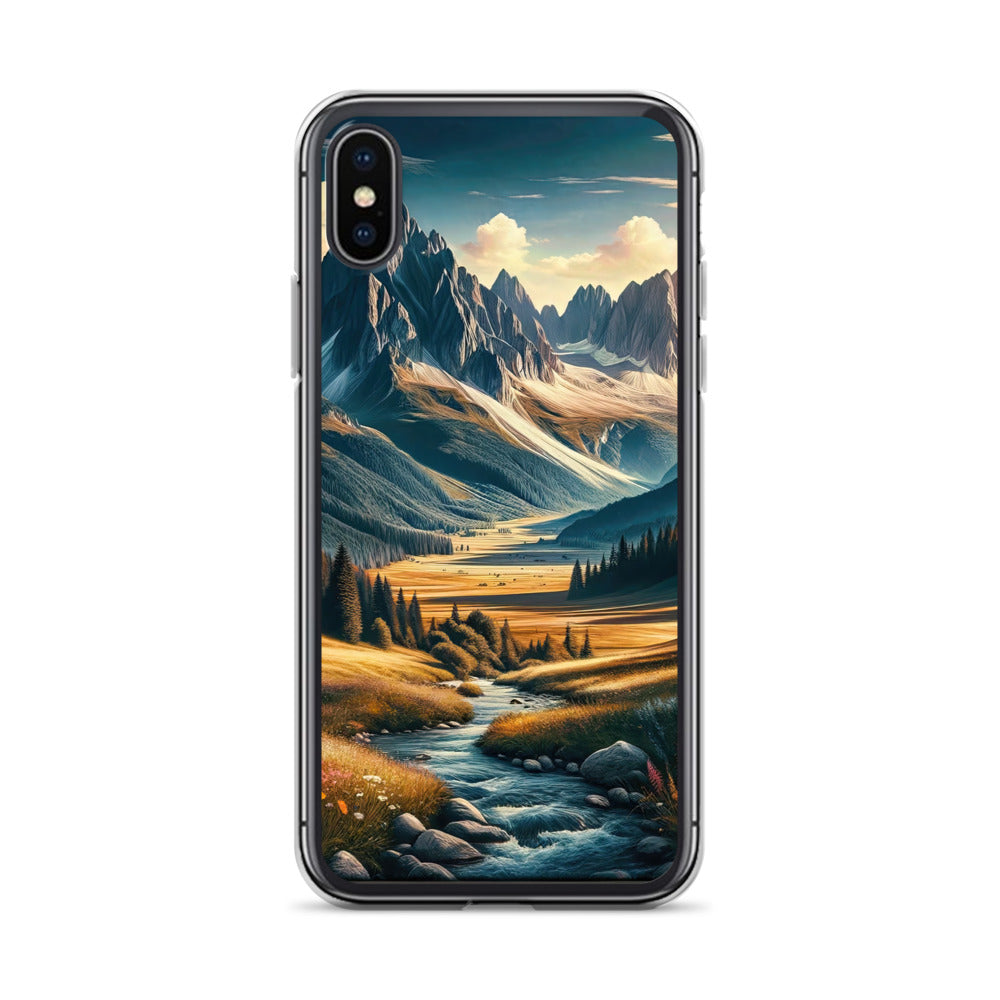 Quadratisches Kunstwerk der Alpen, majestätische Berge unter goldener Sonne - iPhone Schutzhülle (durchsichtig) berge xxx yyy zzz iPhone X/XS