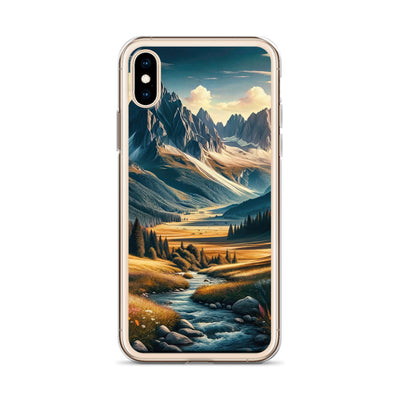 Quadratisches Kunstwerk der Alpen, majestätische Berge unter goldener Sonne - iPhone Schutzhülle (durchsichtig) berge xxx yyy zzz