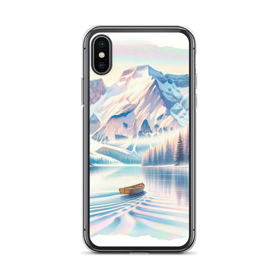 Aquarell eines klaren Alpenmorgens, Boot auf Bergsee in Pastelltönen - iPhone Schutzhülle (durchsichtig) berge xxx yyy zzz iPhone X/XS