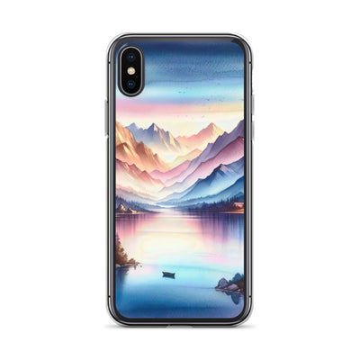 Aquarell einer Dämmerung in den Alpen, Boot auf einem See in Pastell-Licht - iPhone Schutzhülle (durchsichtig) berge xxx yyy zzz iPhone X/XS