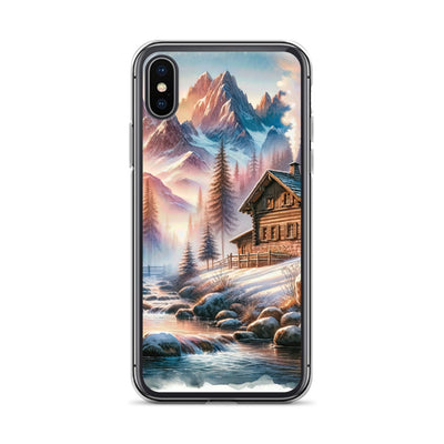 Aquarell einer Alpenszene im Morgengrauen, Haus in den Bergen - iPhone Schutzhülle (durchsichtig) berge xxx yyy zzz iPhone X/XS