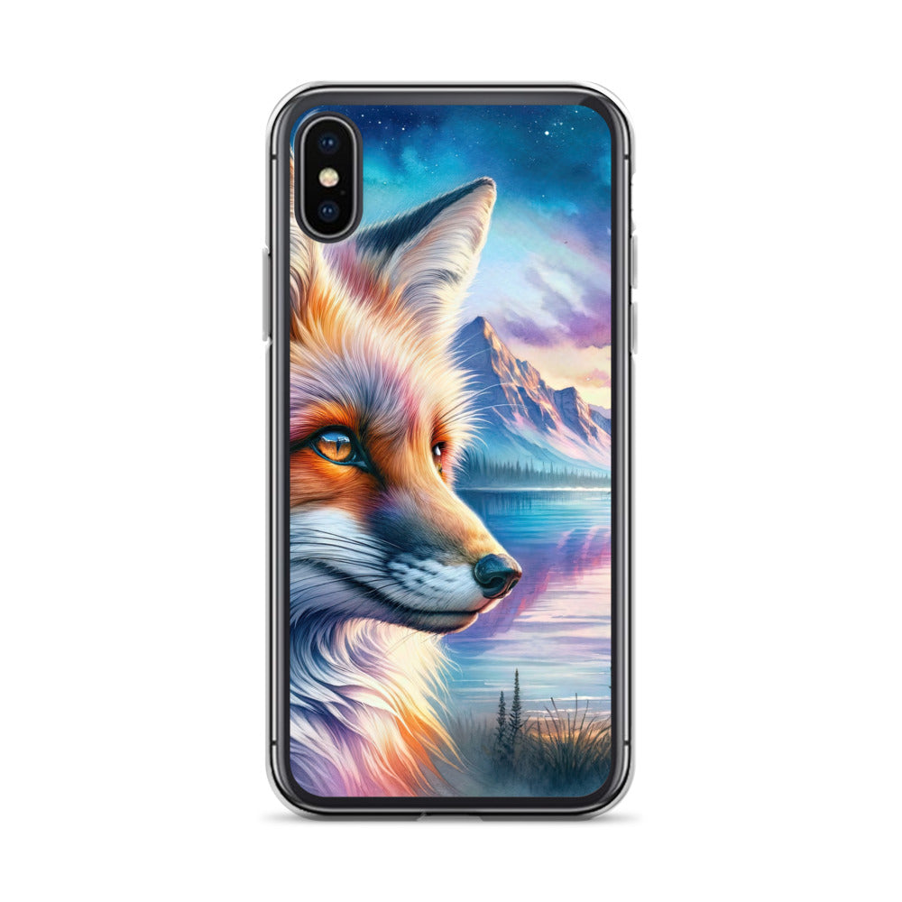 Aquarellporträt eines Fuchses im Dämmerlicht am Bergsee - iPhone Schutzhülle (durchsichtig) camping xxx yyy zzz iPhone X/XS