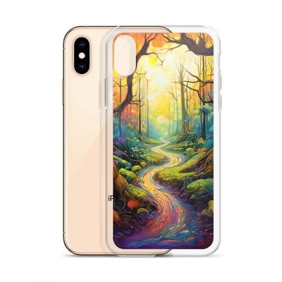 Wald und Wanderweg - Bunte, farbenfrohe Malerei - iPhone Schutzhülle (durchsichtig) camping xxx