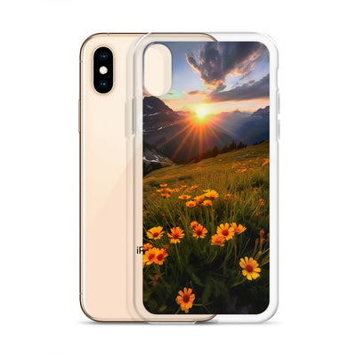 Gebirge, Sonnenblumen und Sonnenaufgang - iPhone Schutzhülle (durchsichtig) berge xxx