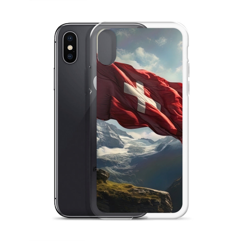 Schweizer Flagge und Berge im Hintergrund - Fotorealistische Malerei - iPhone Schutzhülle (durchsichtig) berge xxx