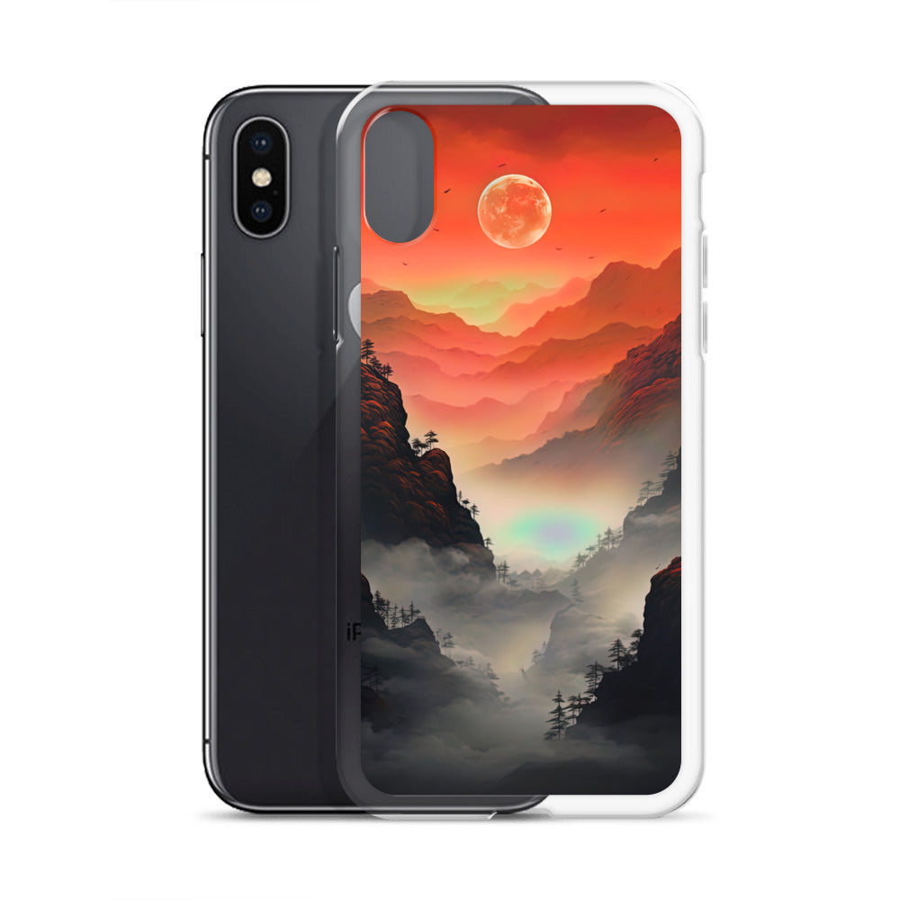Gebirge, rote Farben und Nebel - Episches Kunstwerk - iPhone Schutzhülle (durchsichtig) berge xxx