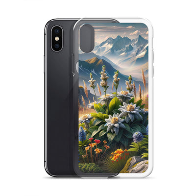 Alpine Flora: Digitales Kunstwerk mit lebendigen Blumen - iPhone Schutzhülle (durchsichtig) berge xxx yyy zzz
