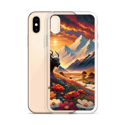 Magischer Alpenabend mit Hochlandkuh und goldener Sonnenkulisse - iPhone Schutzhülle (durchsichtig) berge xxx yyy zzz