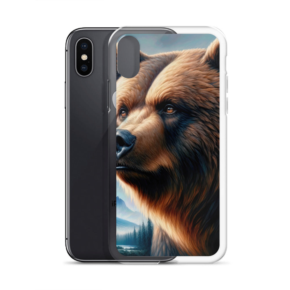 Ölgemälde, das das Gesicht eines starken realistischen Bären einfängt. Porträt - iPhone Schutzhülle (durchsichtig) camping xxx yyy zzz