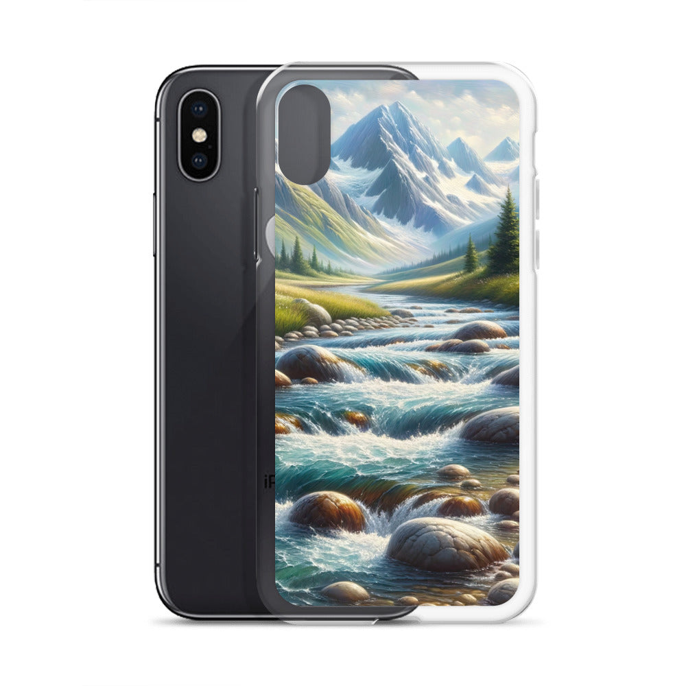 Ölgemälde eines Gebirgsbachs durch felsige Landschaft - iPhone Schutzhülle (durchsichtig) berge xxx yyy zzz