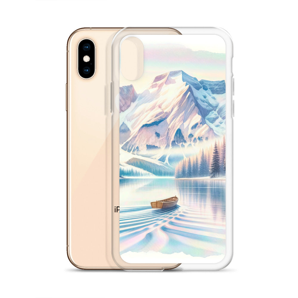 Aquarell eines klaren Alpenmorgens, Boot auf Bergsee in Pastelltönen - iPhone Schutzhülle (durchsichtig) berge xxx yyy zzz