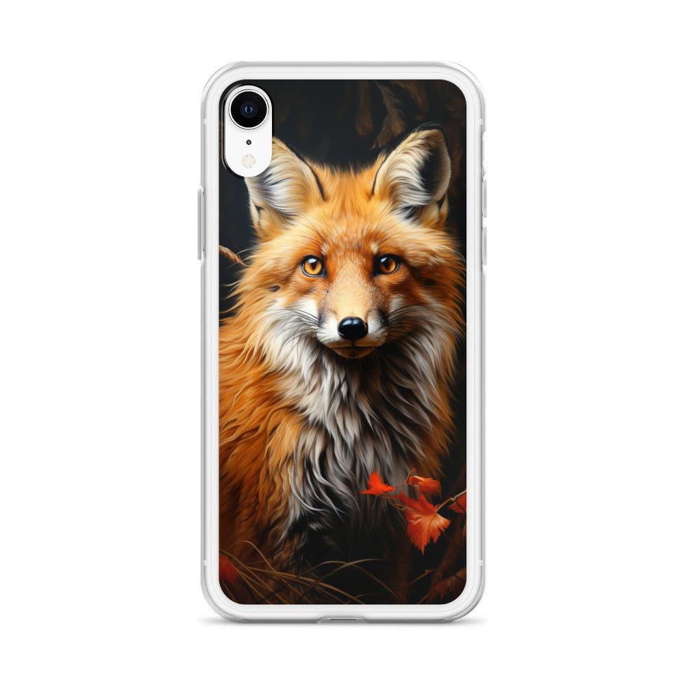 Fuchs Porträt und Herbstblätter - Malerei - iPhone Schutzhülle (durchsichtig) camping xxx
