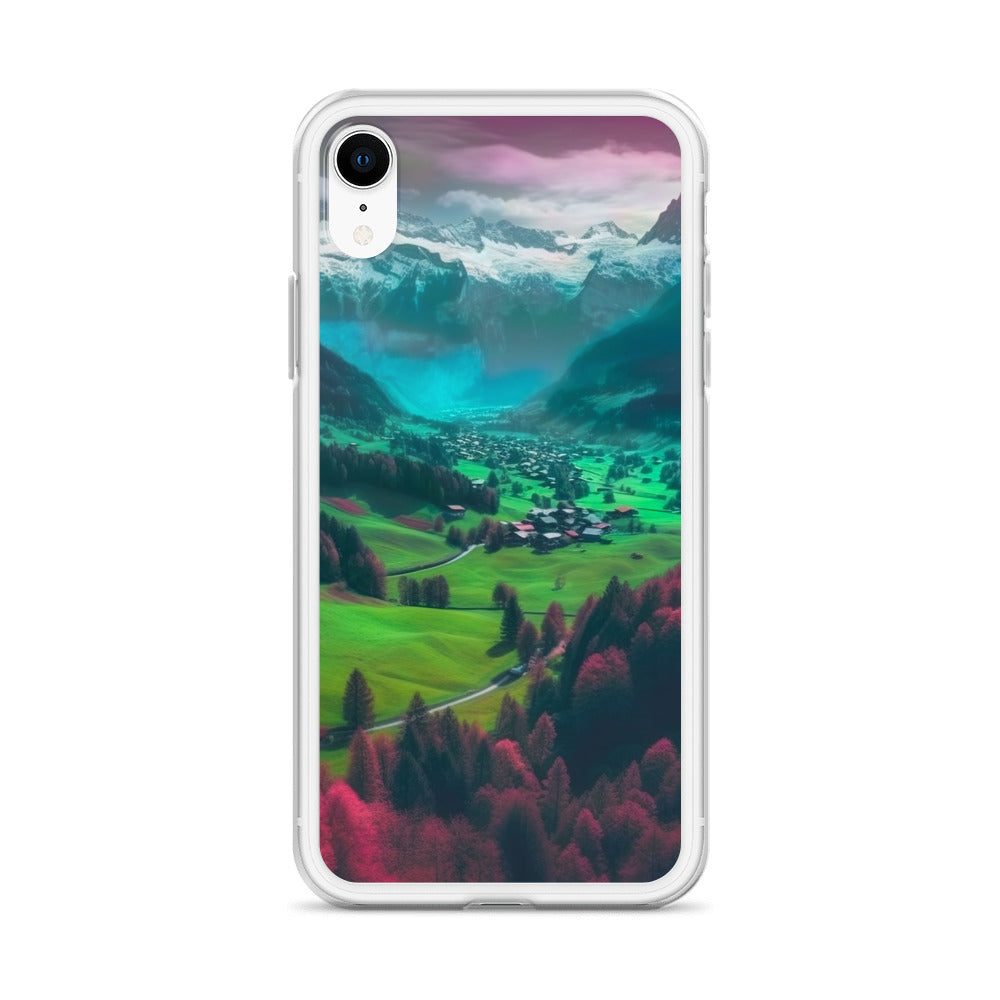 Berglandschaft und Dorf - Fotorealistische Malerei - iPhone Schutzhülle (durchsichtig) berge xxx