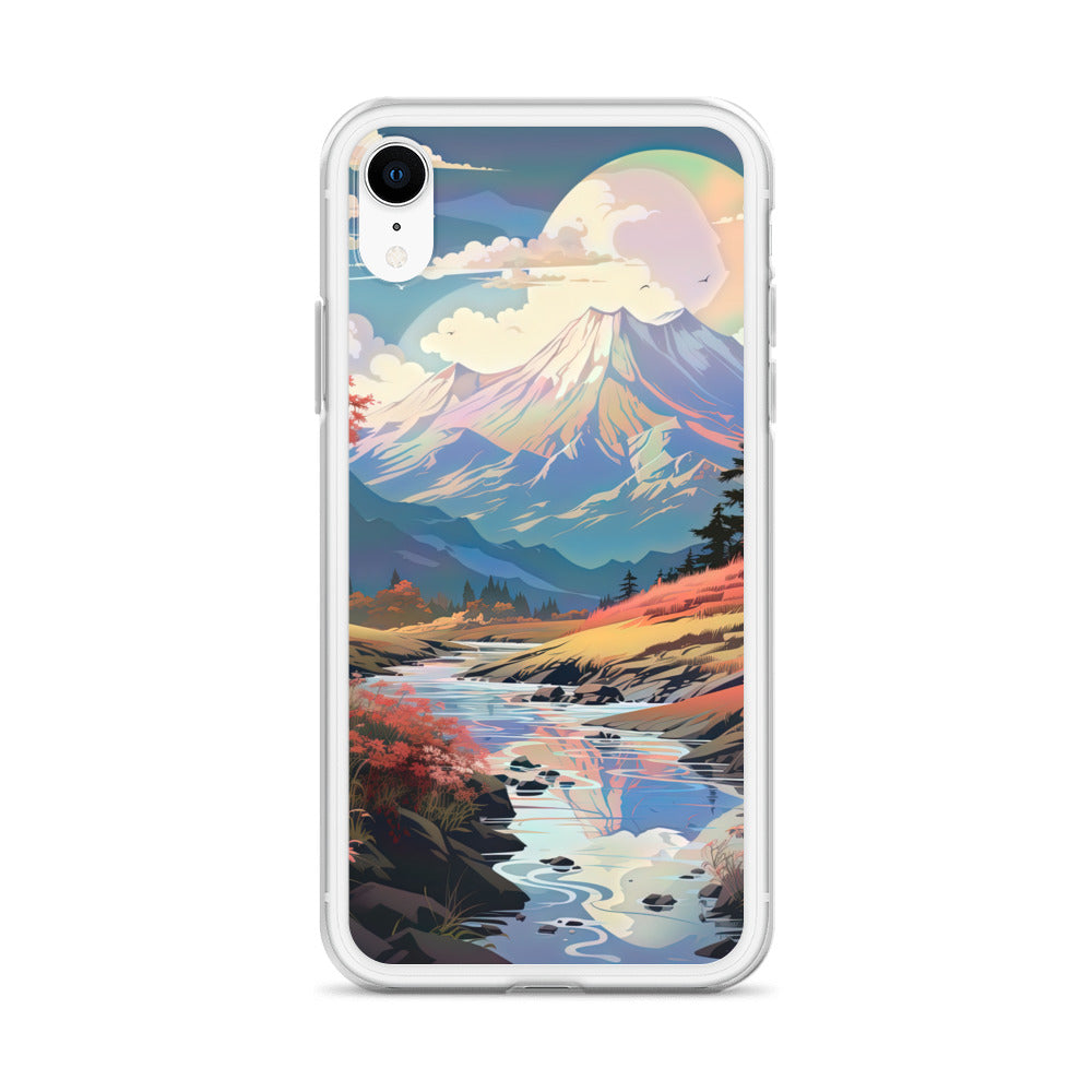 Berge. Fluss und Blumen - Malerei - iPhone Schutzhülle (durchsichtig) berge xxx