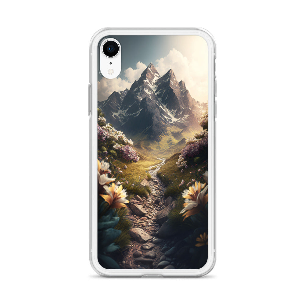Epischer Berg, steiniger Weg und Blumen - Realistische Malerei - iPhone Schutzhülle (durchsichtig) berge xxx