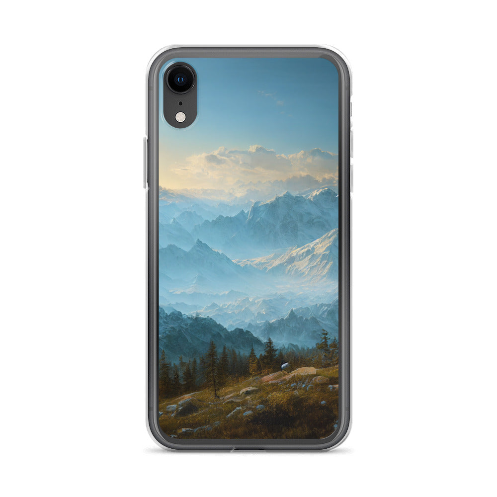 Schöne Berge mit Nebel bedeckt - Ölmalerei - iPhone Schutzhülle (durchsichtig) berge xxx iPhone XR