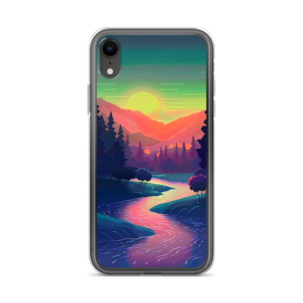 Berge, Fluss, Sonnenuntergang - Malerei - iPhone Schutzhülle (durchsichtig) berge xxx iPhone XR