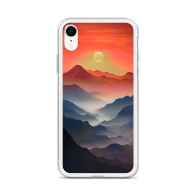 Sonnteruntergang, Gebirge und Nebel - Landschaftsmalerei - iPhone Schutzhülle (durchsichtig) berge xxx