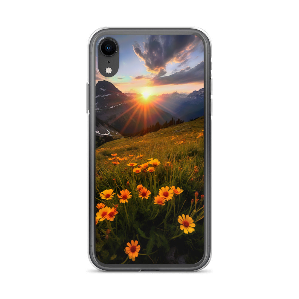 Gebirge, Sonnenblumen und Sonnenaufgang - iPhone Schutzhülle (durchsichtig) berge xxx iPhone XR