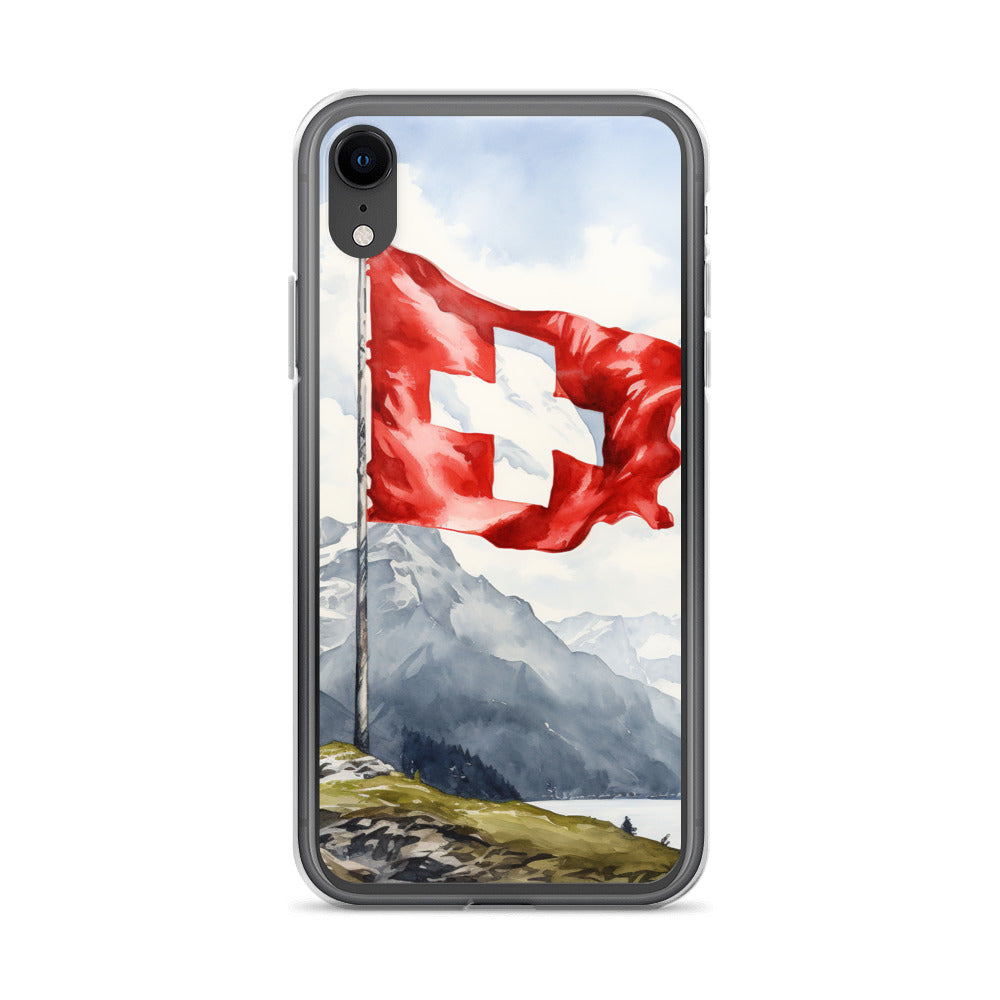 Schweizer Flagge und Berge im Hintergrund - Epische Stimmung - Malerei - iPhone Schutzhülle (durchsichtig) berge xxx iPhone XR