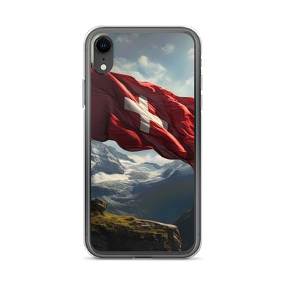 Schweizer Flagge und Berge im Hintergrund - Fotorealistische Malerei - iPhone Schutzhülle (durchsichtig) berge xxx iPhone XR