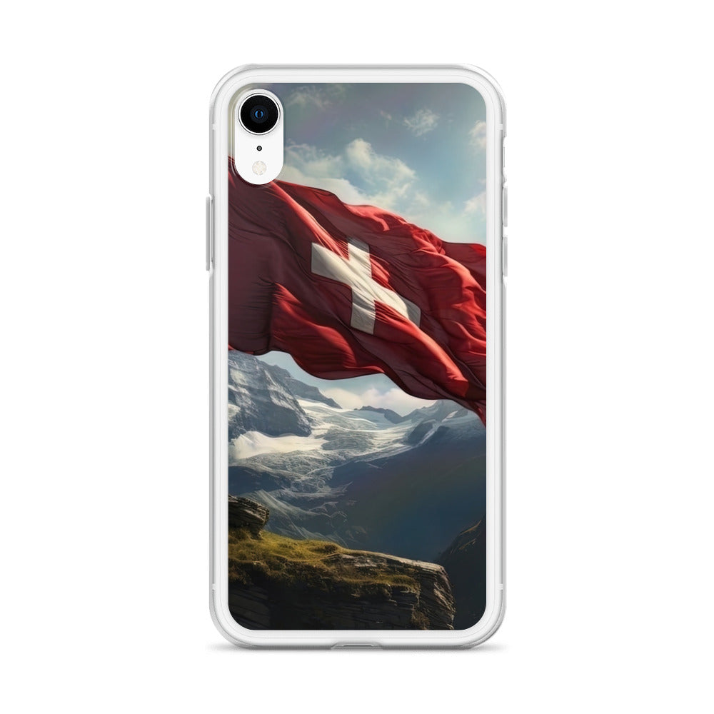 Schweizer Flagge und Berge im Hintergrund - Fotorealistische Malerei - iPhone Schutzhülle (durchsichtig) berge xxx