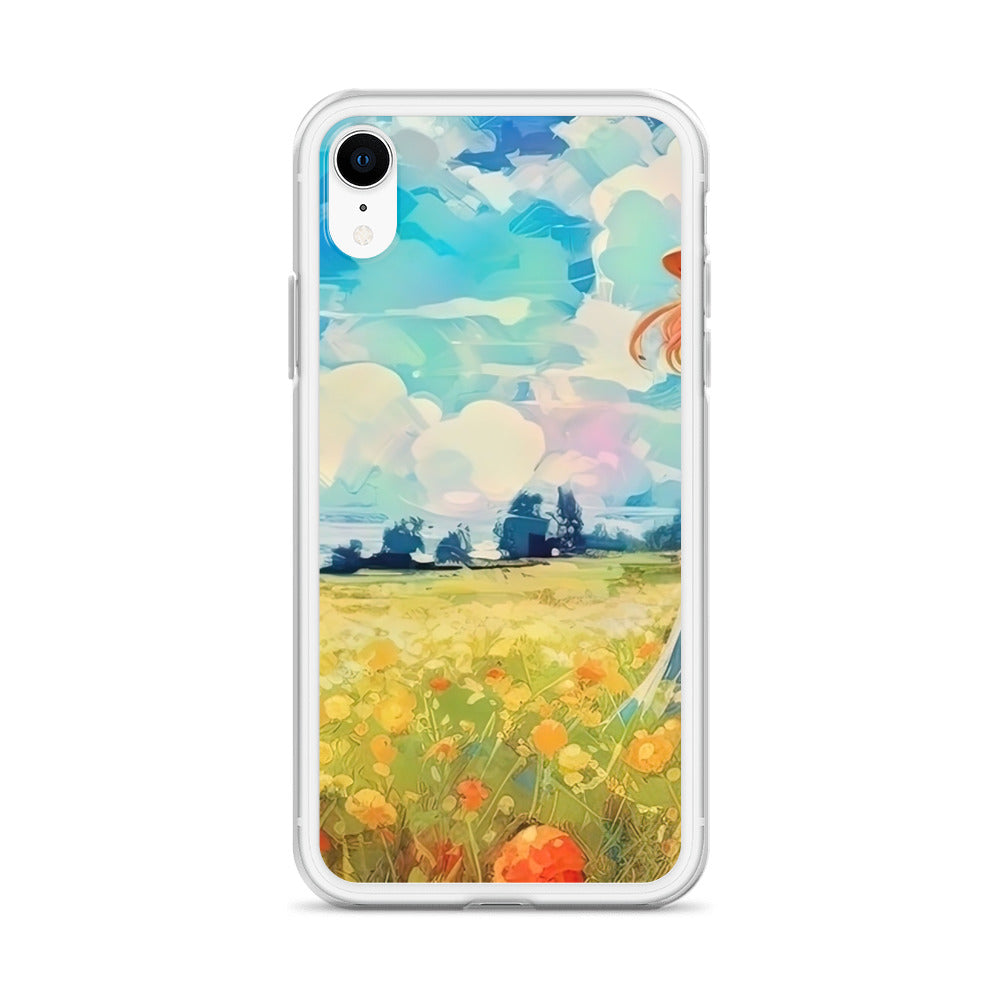 Dame mit Hut im Feld mit Blumen - Landschaftsmalerei - iPhone Schutzhülle (durchsichtig) camping xxx