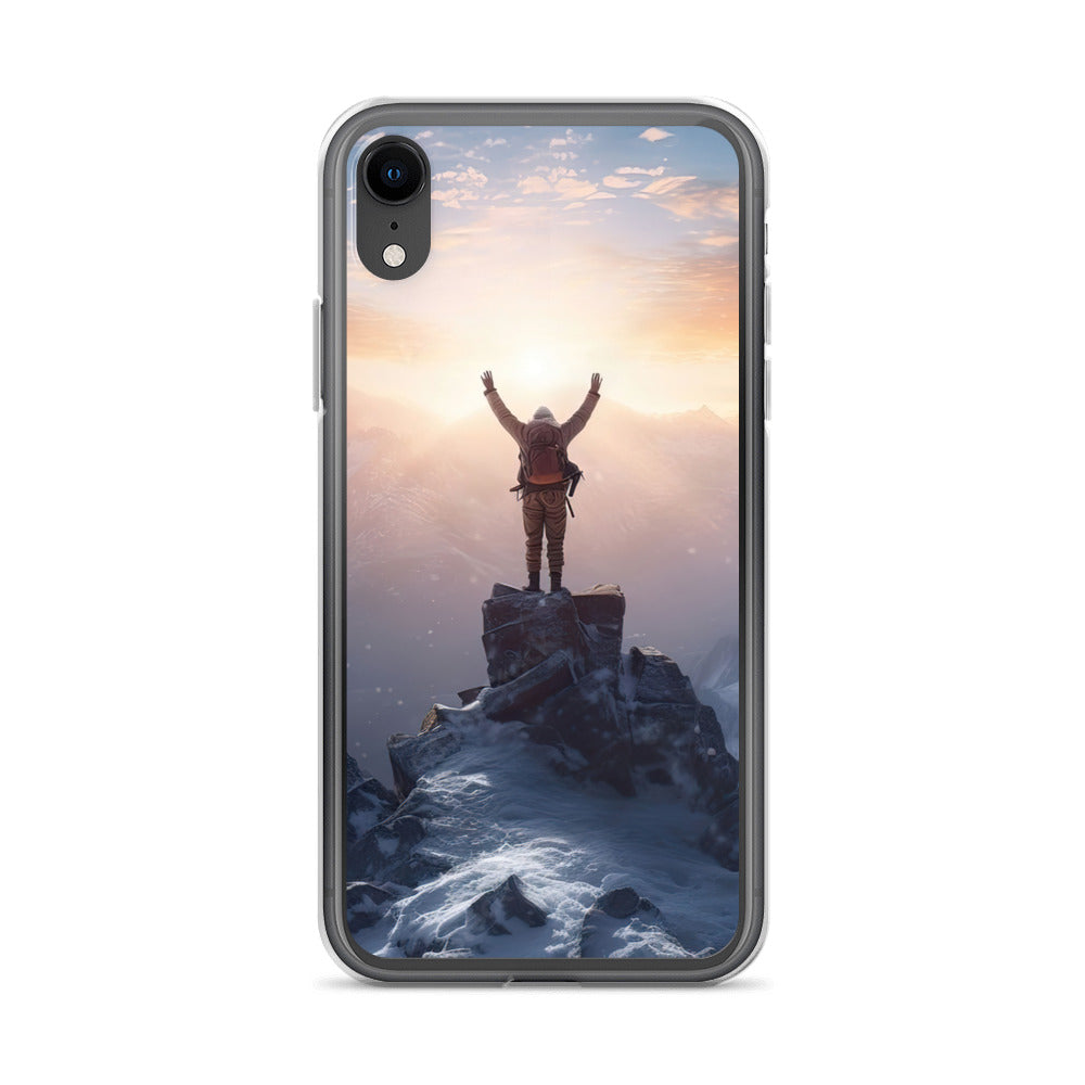 Mann auf der Spitze eines Berges - Landschaftsmalerei - iPhone Schutzhülle (durchsichtig) berge xxx iPhone XR